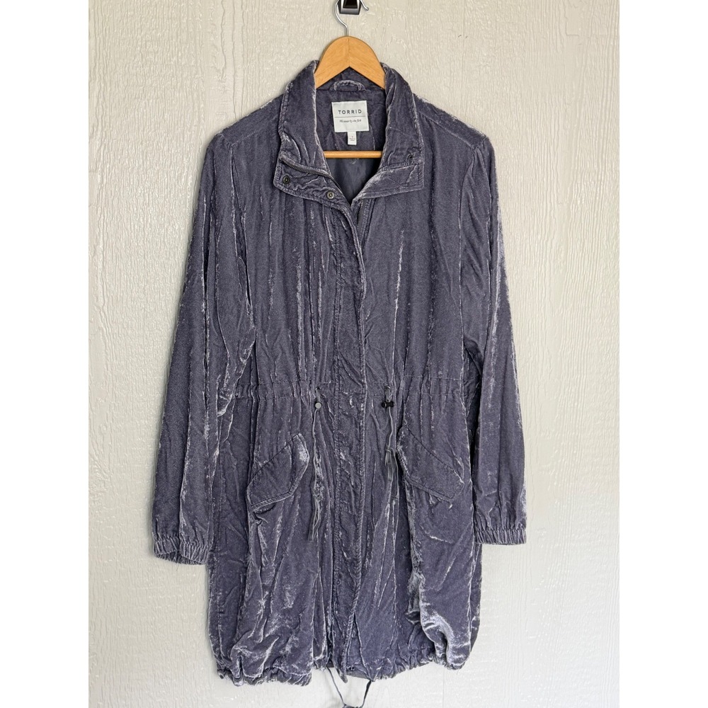 Torrid Gray Velvet Parka Anorak Utility Jacket Drawstring Waist Plus Size 1X